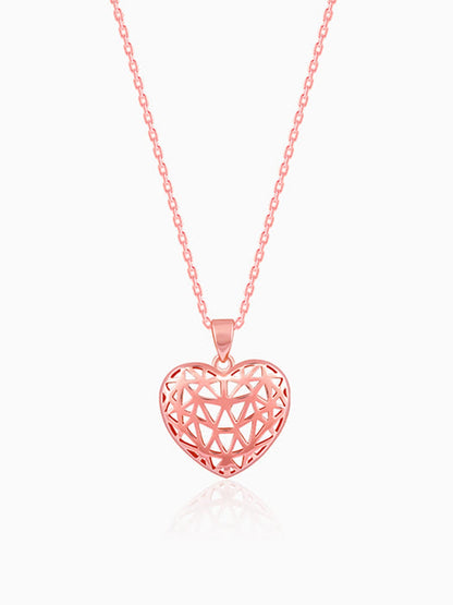 Rose Gold Filigree Heart Pendant with Link Chain