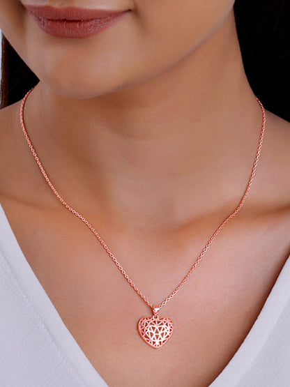 Rose Gold Filigree Heart Pendant with Link Chain