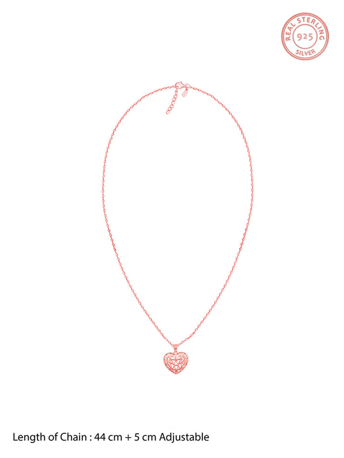 Rose Gold Filigree Heart Pendant with Link Chain