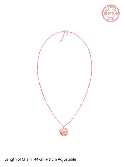 Rose Gold Filigree Heart Pendant with Link Chain