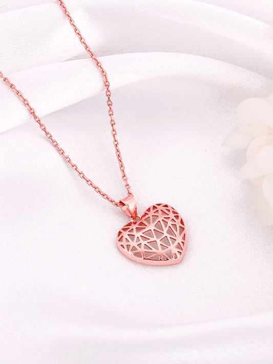 Rose Gold Filigree Heart Pendant with Link Chain