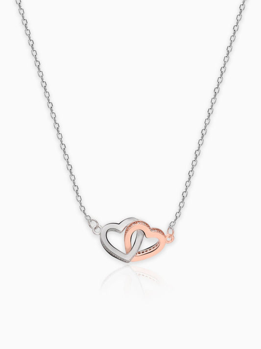 Silver Dual Tone Interlocked Heart Necklace