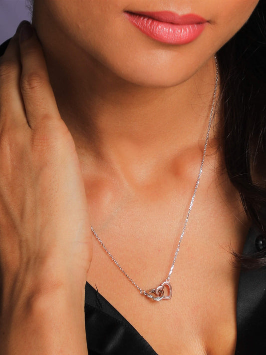 Silver Dual Tone Interlocked Heart Necklace