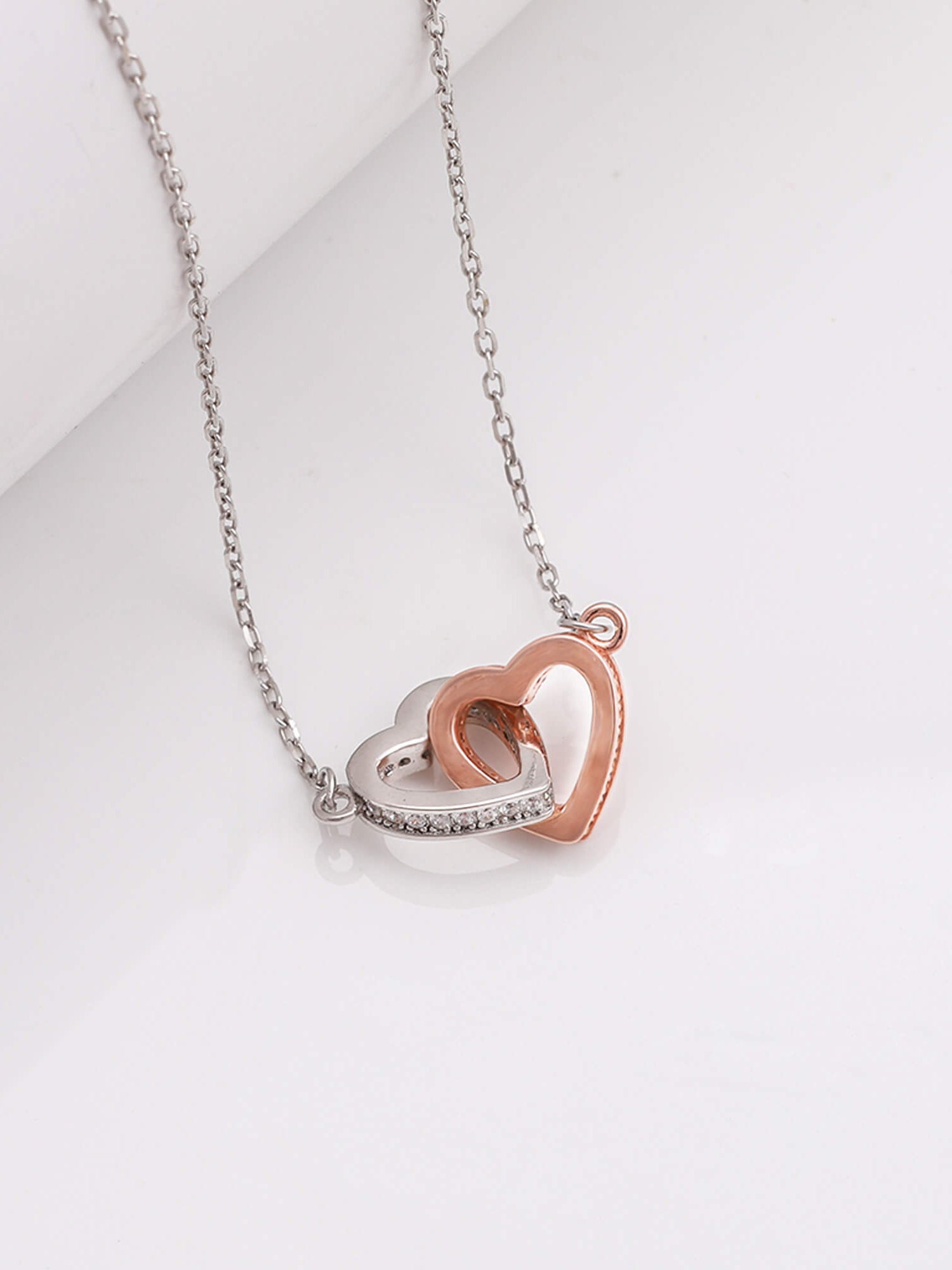 Silver Dual Tone Interlocked Heart Necklace