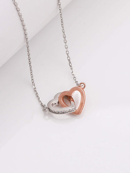 Silver Dual Tone Interlocked Heart Necklace