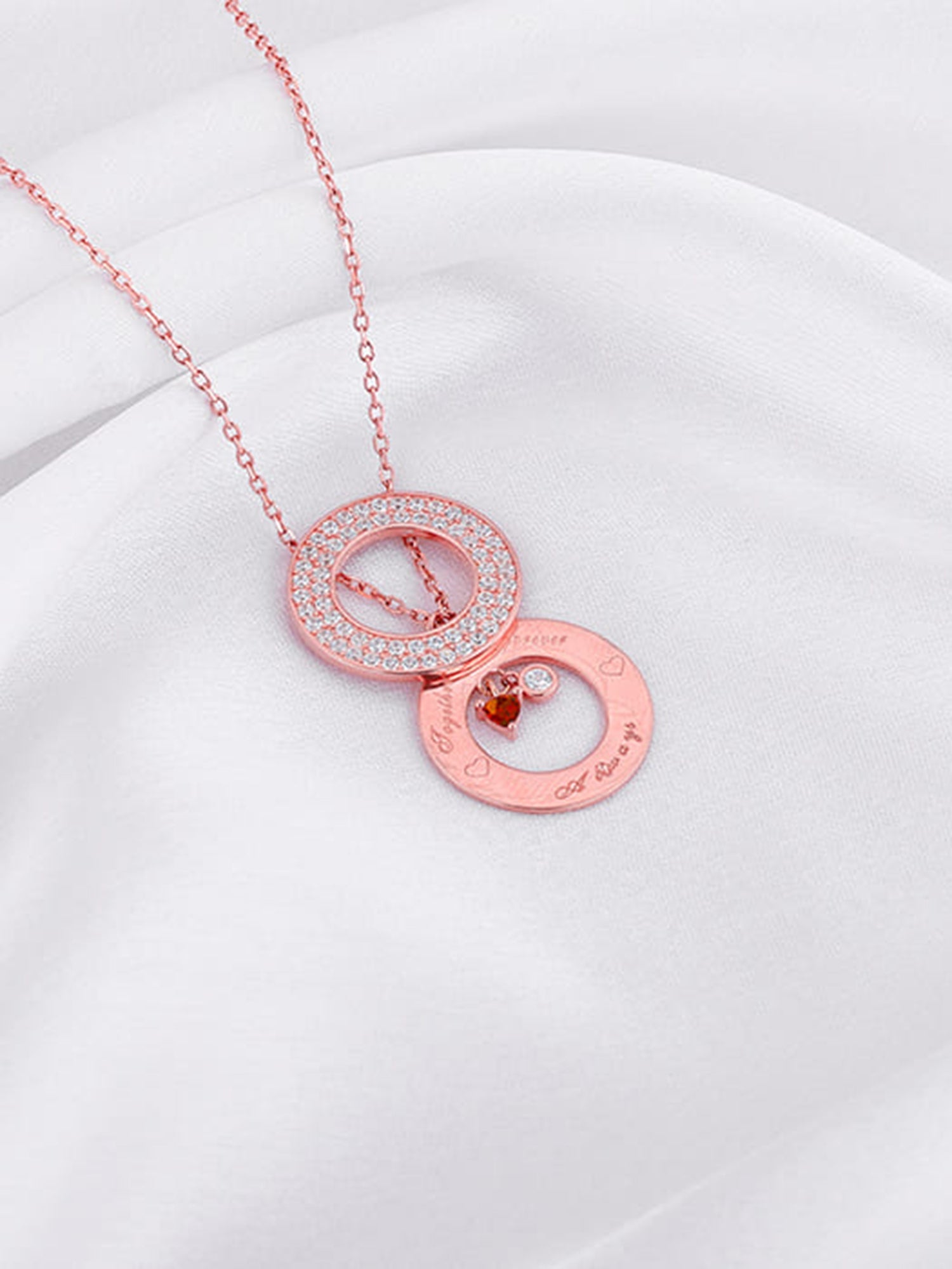 Rose Gold Two Hearts Becoming One Pendant With Link Chain