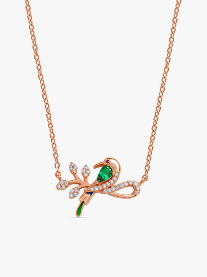 Rose Gold Woody Bird Necklace