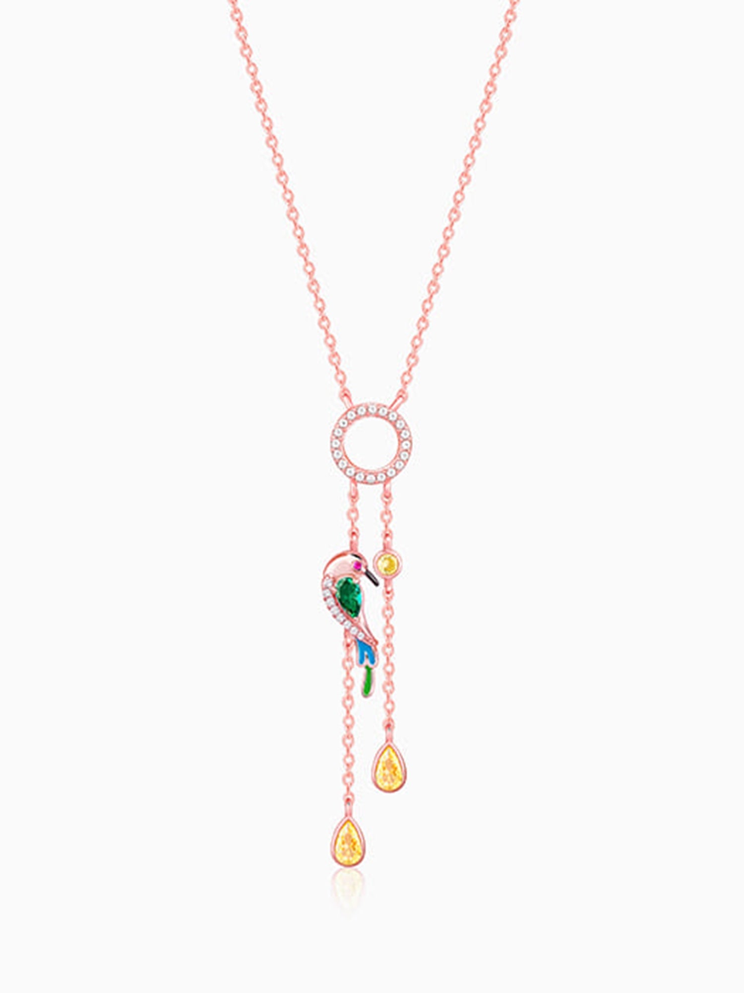Rose Gold Swinging Bird Pendant with Link Chain