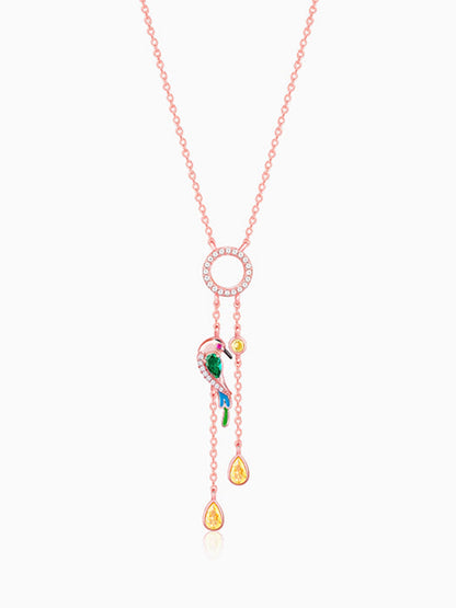Rose Gold Swinging Bird Pendant with Link Chain