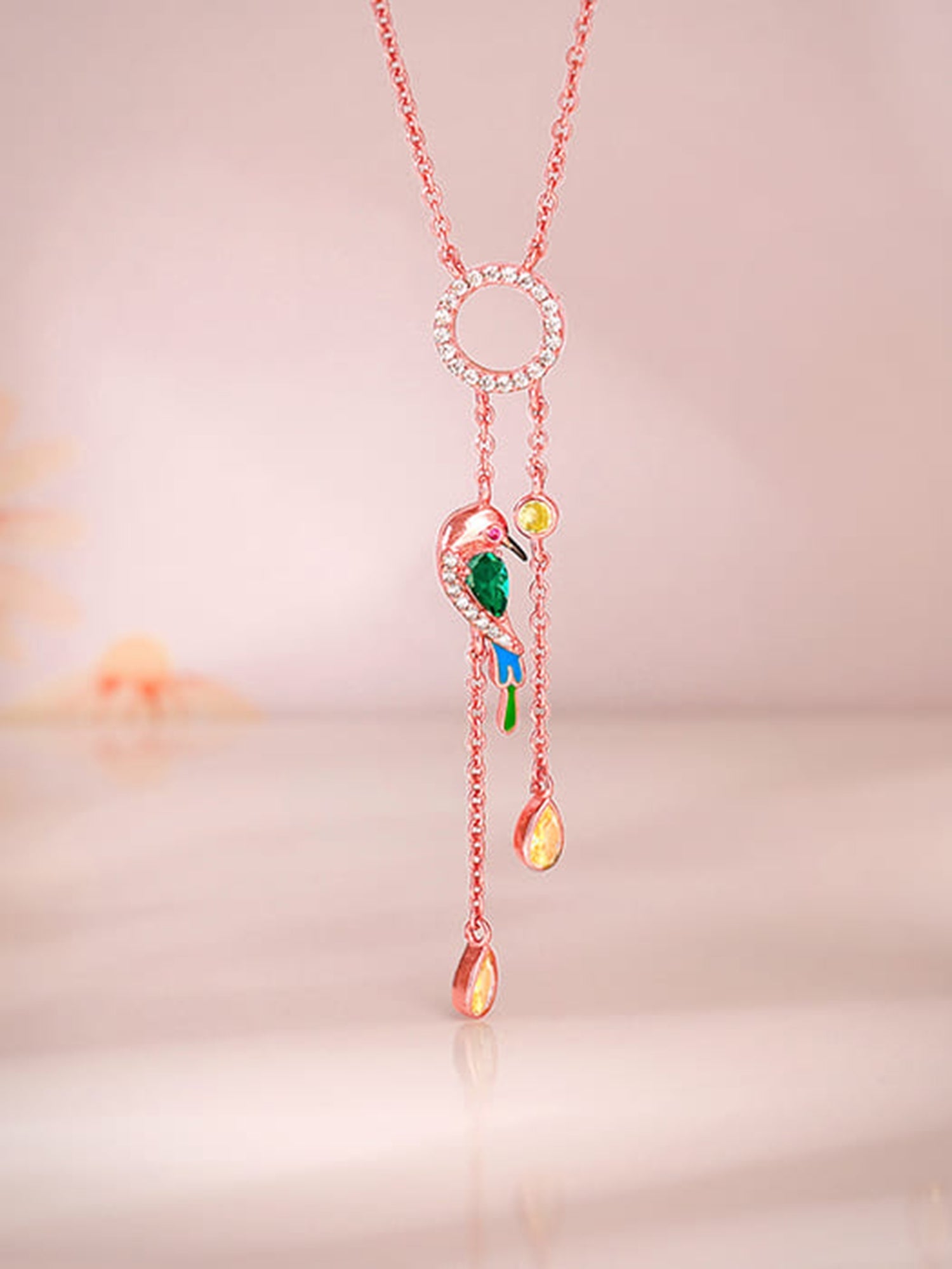 Rose Gold Swinging Bird Pendant with Link Chain