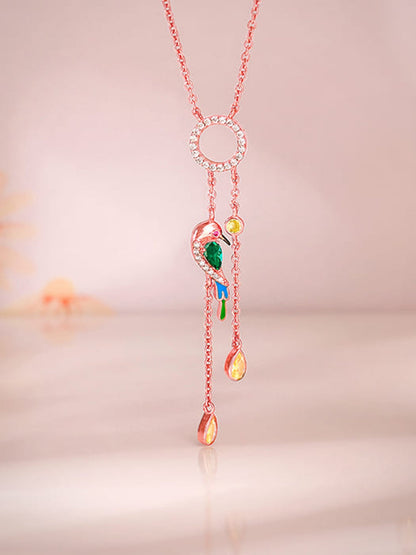 Rose Gold Swinging Bird Pendant with Link Chain