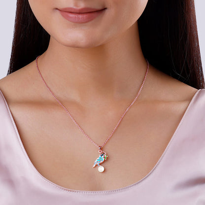 Rose Gold Blissful Bird Pendant With Link Chain