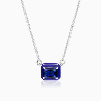 Silver Royal Blue Pendant With Link Chain