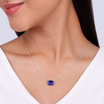 Silver Royal Blue Pendant With Link Chain