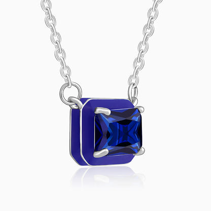 Silver Royal Blue Pendant With Link Chain