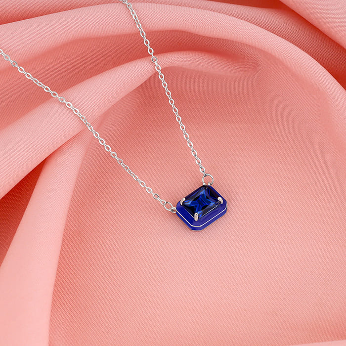 Silver Royal Blue Pendant With Link Chain