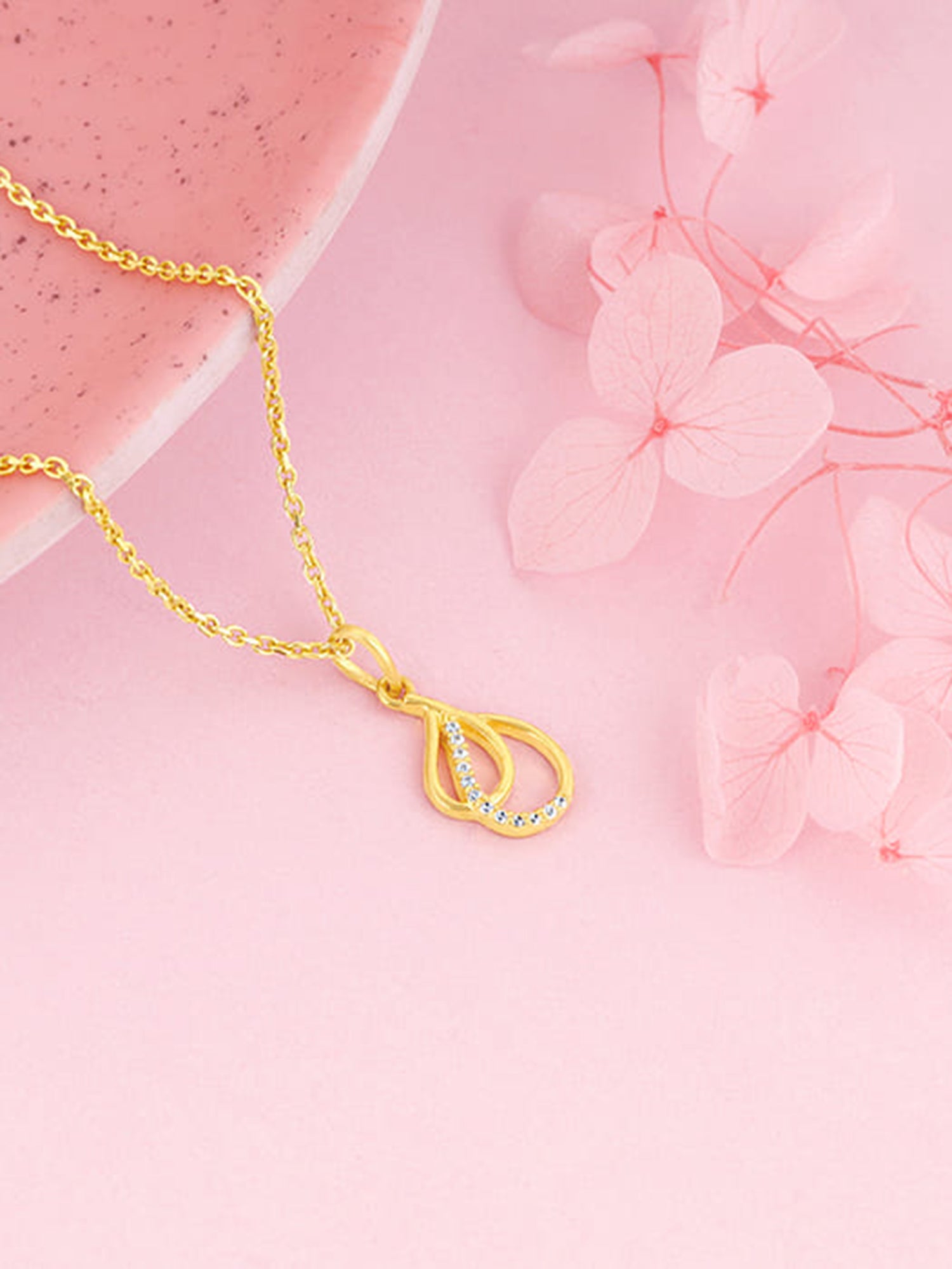Golden Dual Pear Pendant with Link Chain