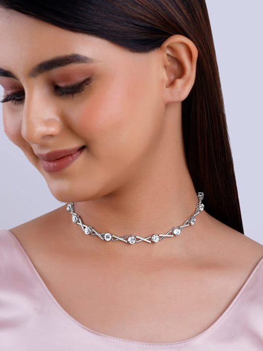 Silver Zircon Excess Necklace