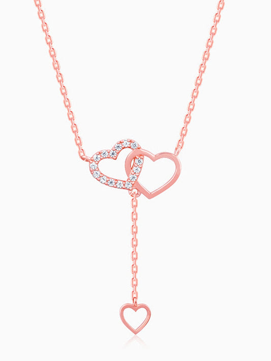 Silver Interlocked Heart Duo Lariat Necklace