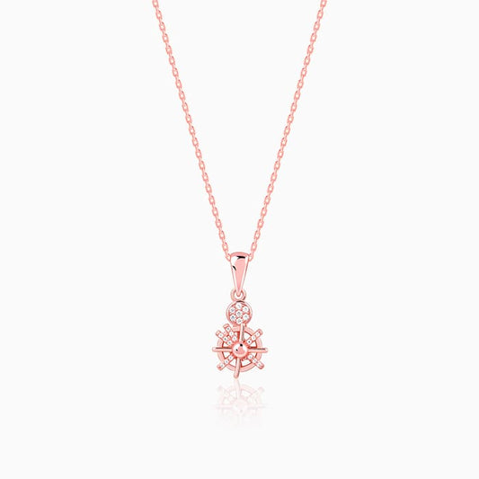 Rose Gold Radiant Wheel Pendant With Link Chain