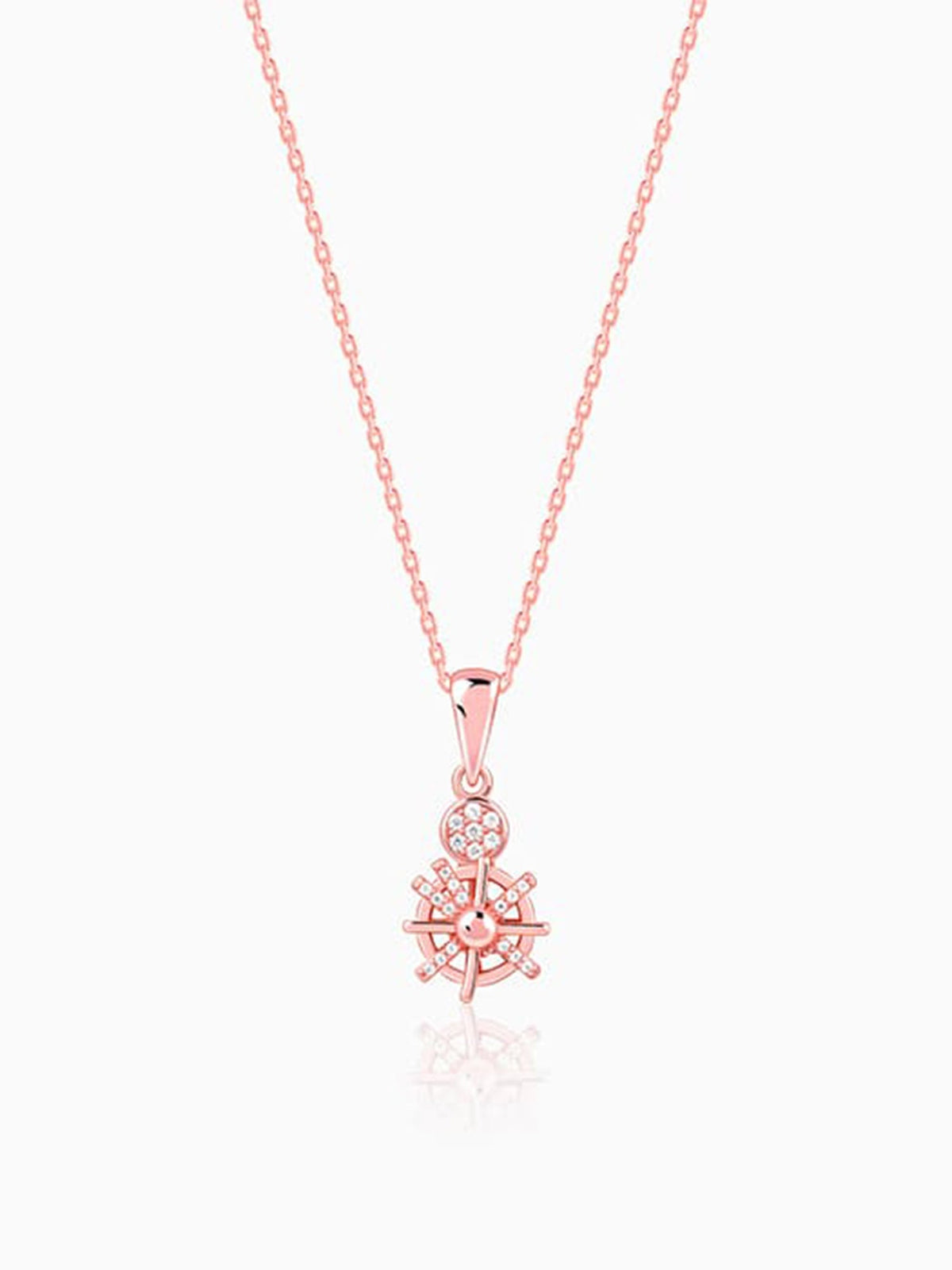 Rose Gold Radiant Wheel Pendant With Link Chain
