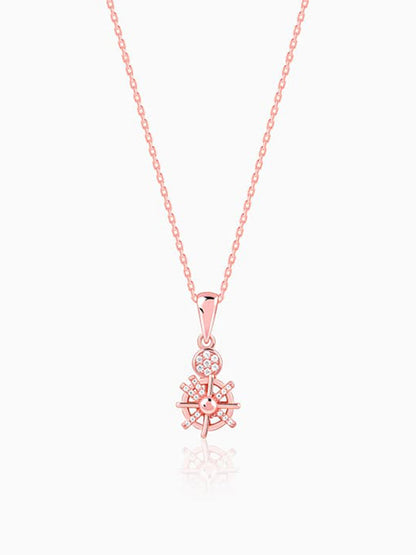 Rose Gold Radiant Wheel Pendant With Link Chain