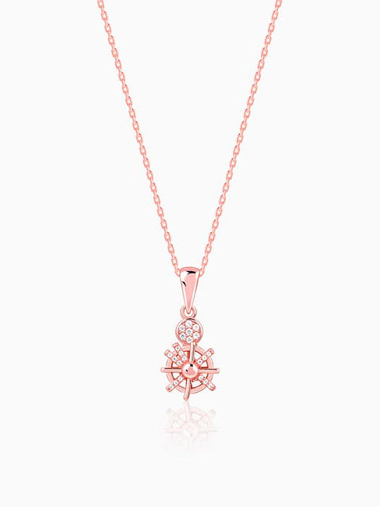 Rose Gold Radiant Wheel Pendant With Link Chain