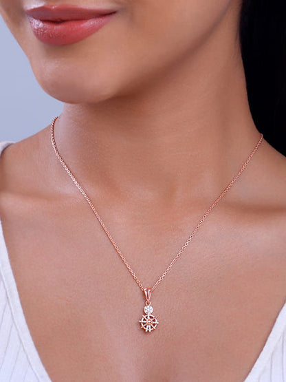 Rose Gold Radiant Wheel Pendant With Link Chain