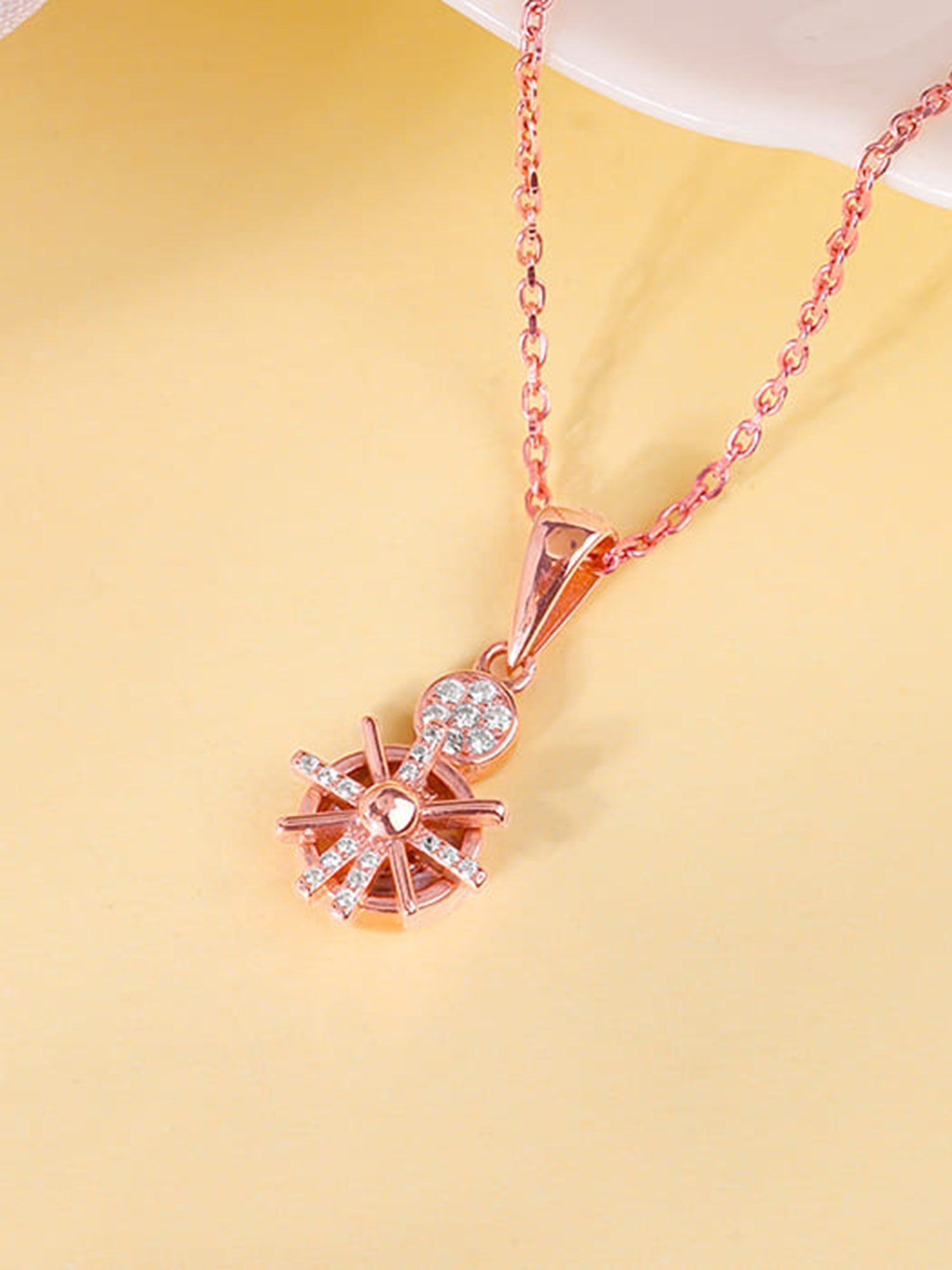 Rose Gold Radiant Wheel Pendant With Link Chain