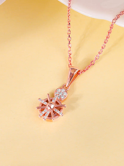 Rose Gold Radiant Wheel Pendant With Link Chain