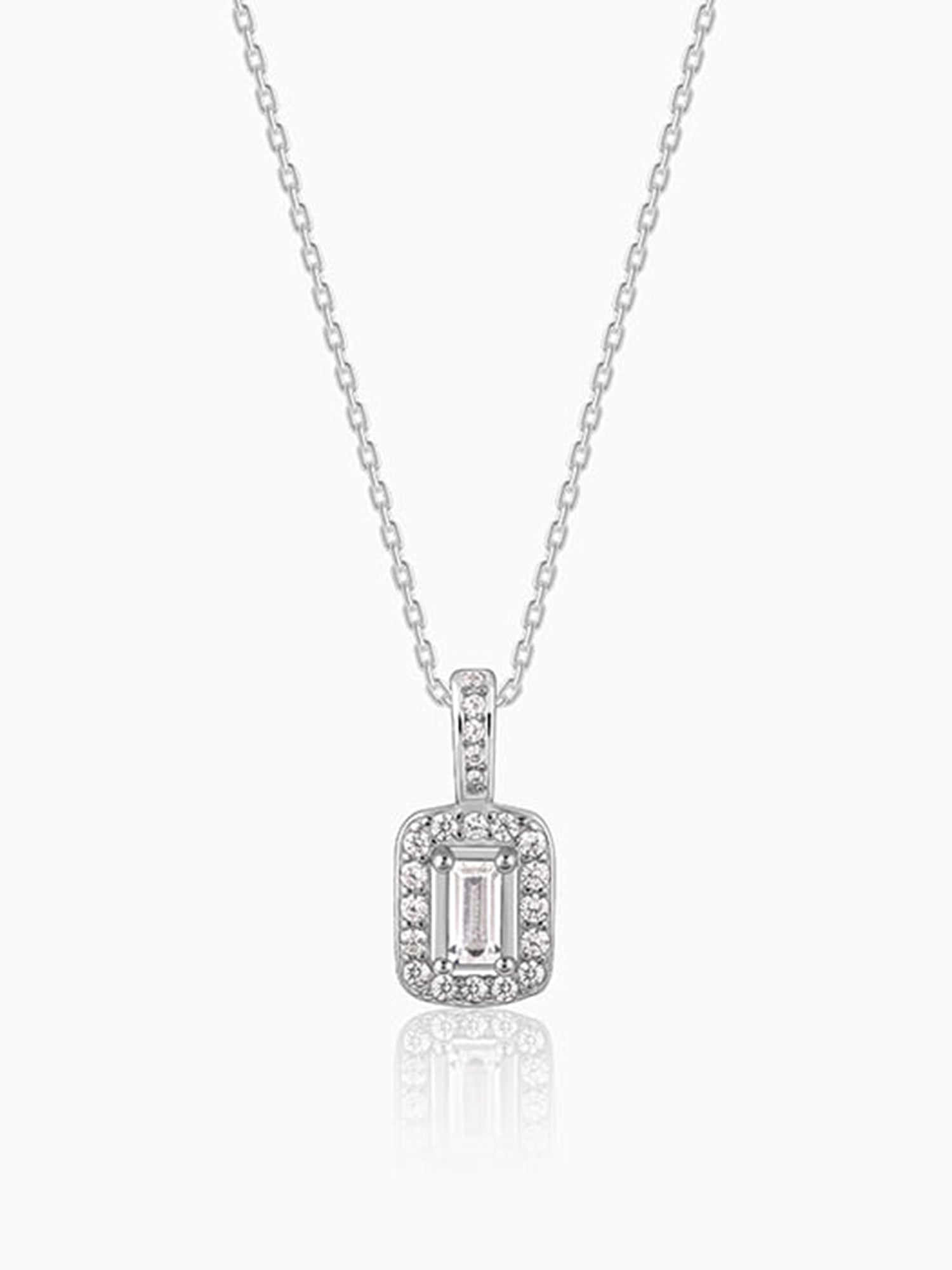 Silver Sparkling Zirconia Pendant With Link Chain