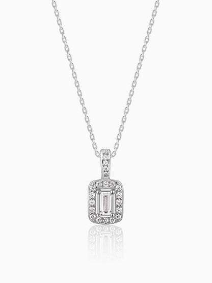 Silver Sparkling Zirconia Pendant With Link Chain