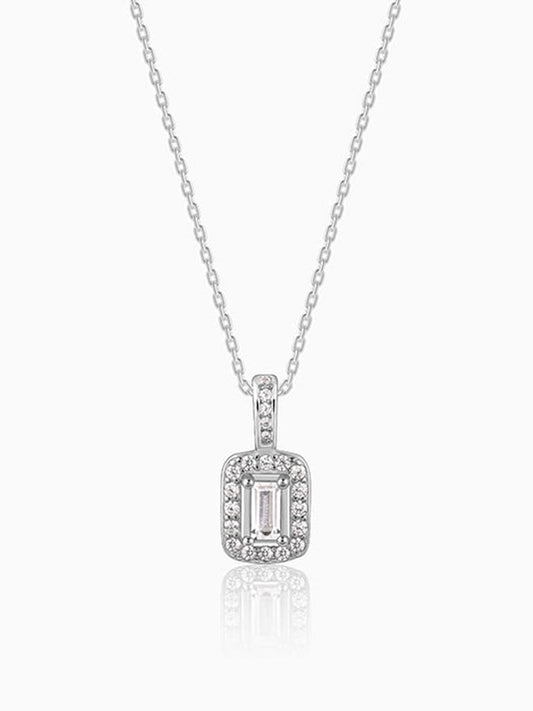 Silver Sparkling Zirconia Pendant With Link Chain