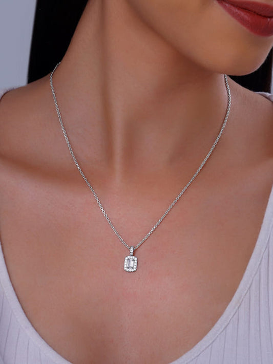 Silver Sparkling Zirconia Pendant With Link Chain