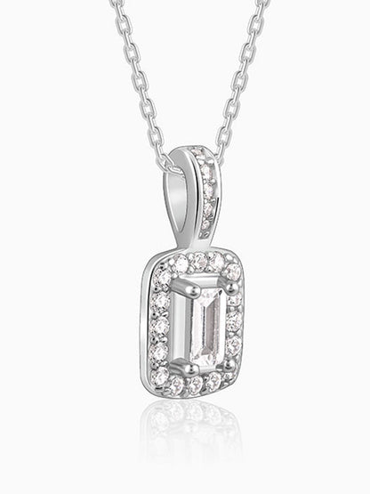 Silver Sparkling Zirconia Pendant With Link Chain