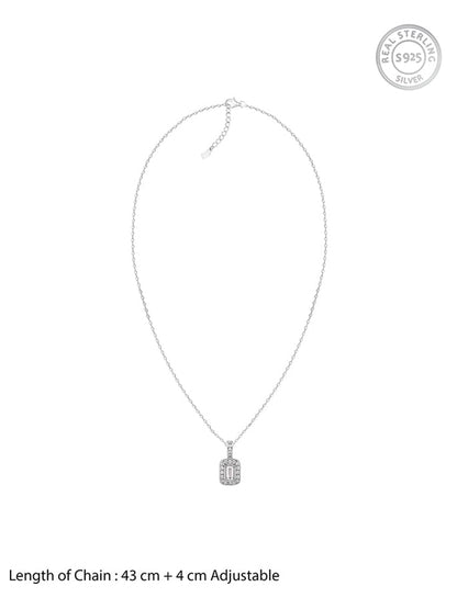 Silver Sparkling Zirconia Pendant With Link Chain