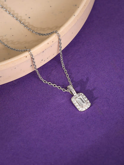 Silver Sparkling Zirconia Pendant With Link Chain