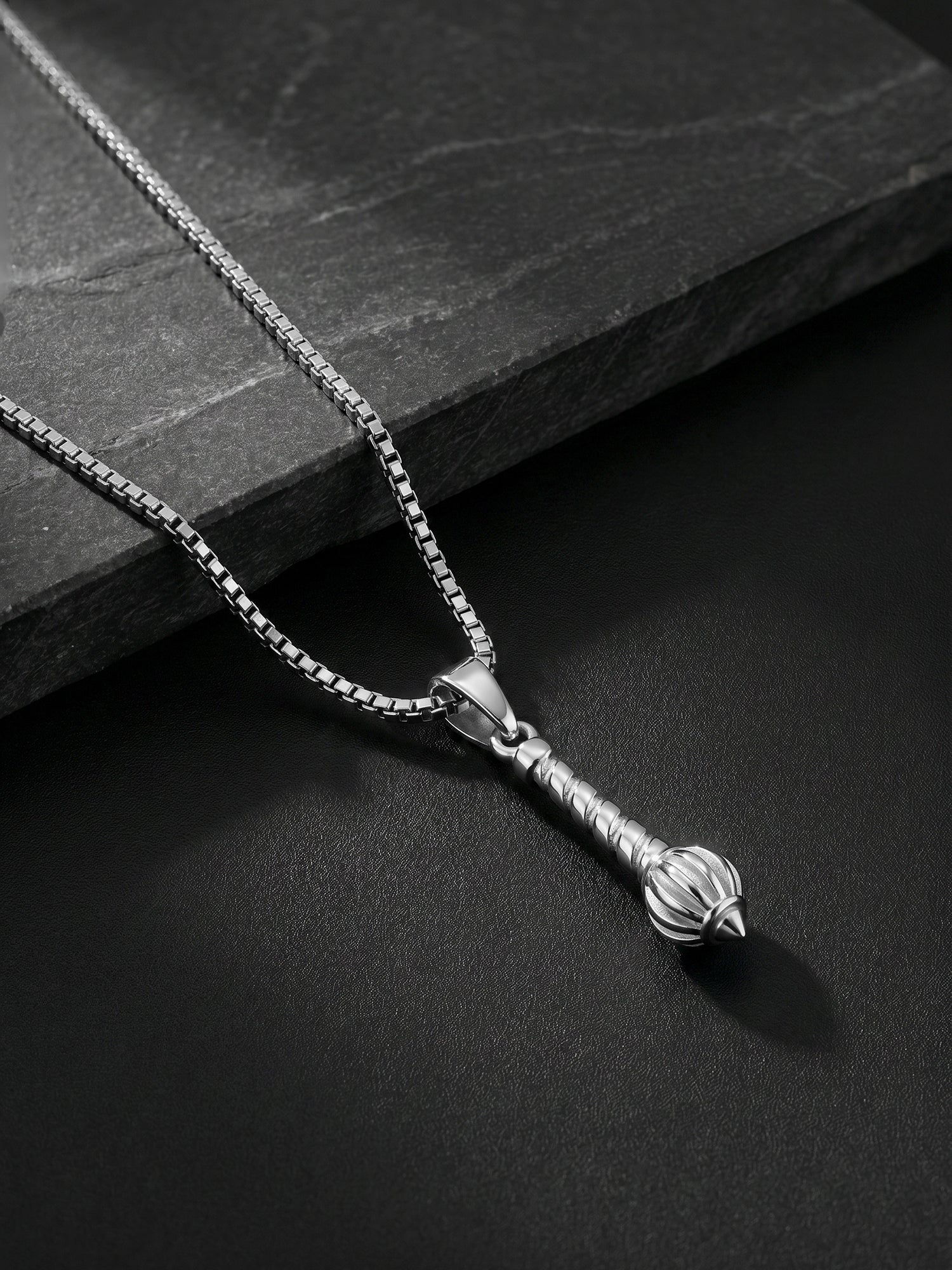 Silver Hanuman Gada Pendant with Box Chain For Him