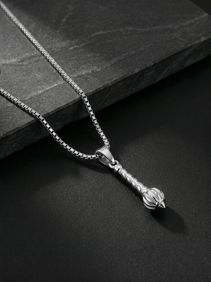 Silver Hanuman Gada Pendant with Box Chain For Him