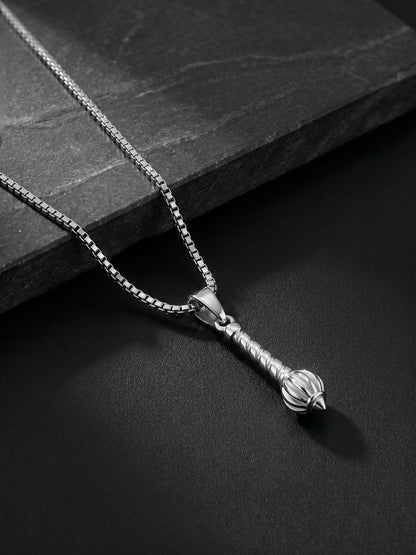 Silver Hanuman Gada Pendant with Box Chain For Him