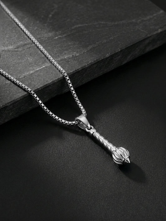 Silver Hanuman Gada Pendant with Box Chain For Him
