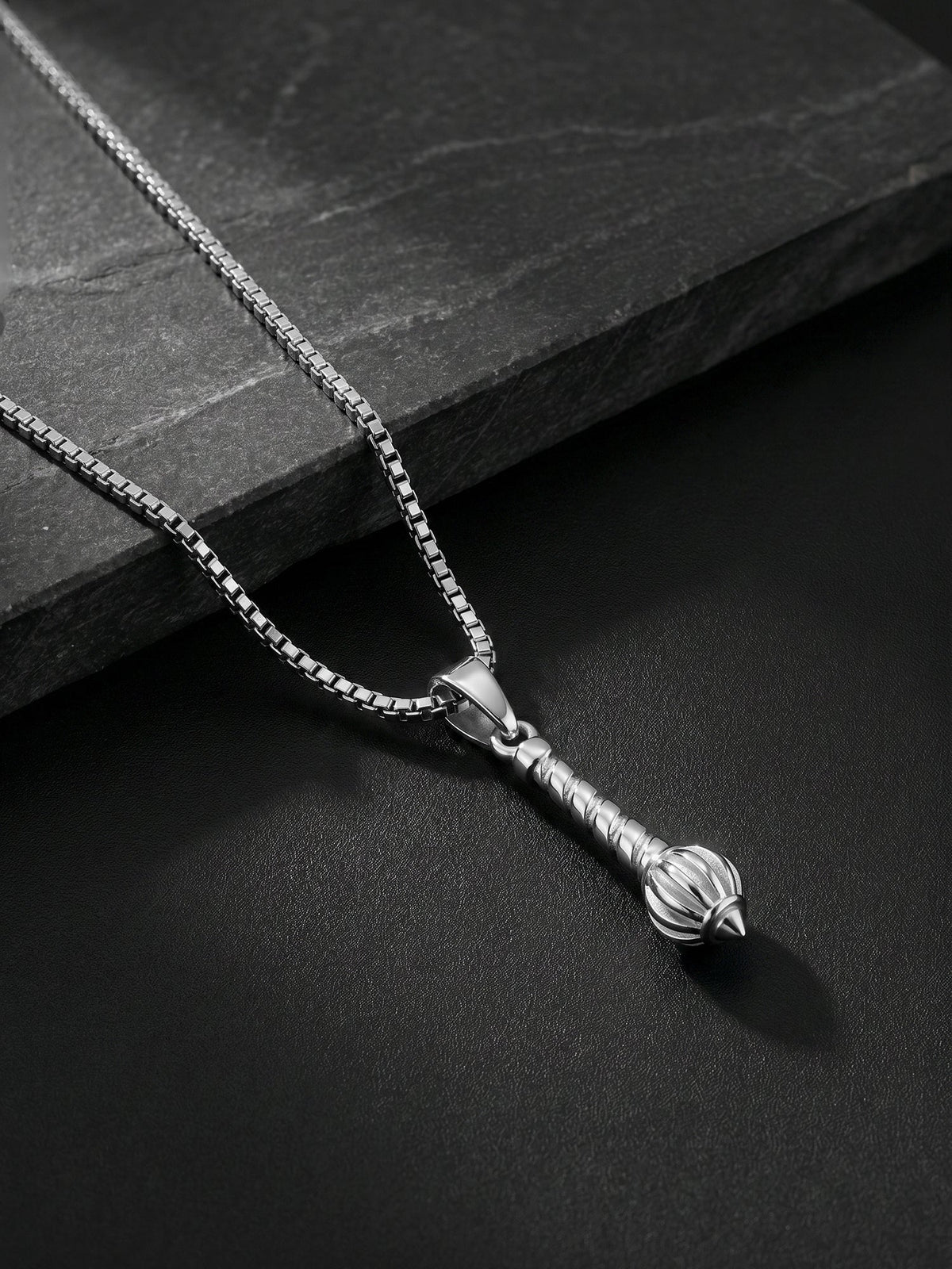 Silver Hanuman Gada Pendant with Box Chain For Him