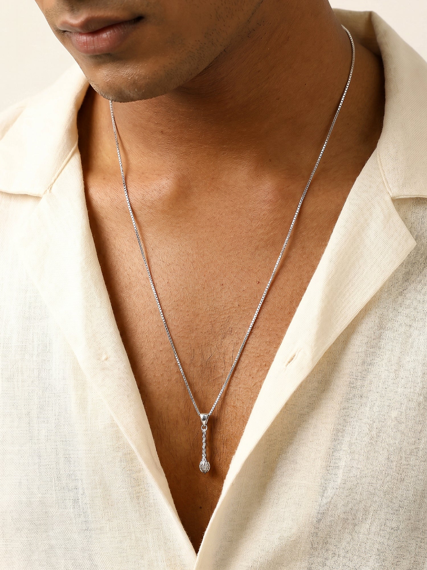 Silver Hanuman Gada Pendant with Box Chain For Him
