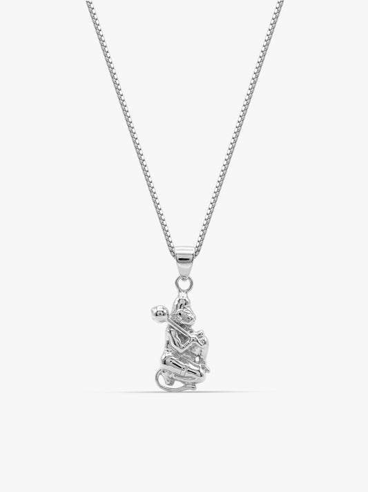 Silver Hanuman Pendant With Box Chain For Him