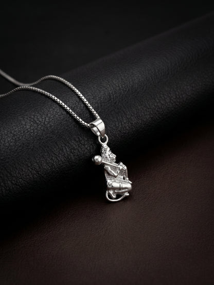 Silver Hanuman Pendant With Box Chain For Him