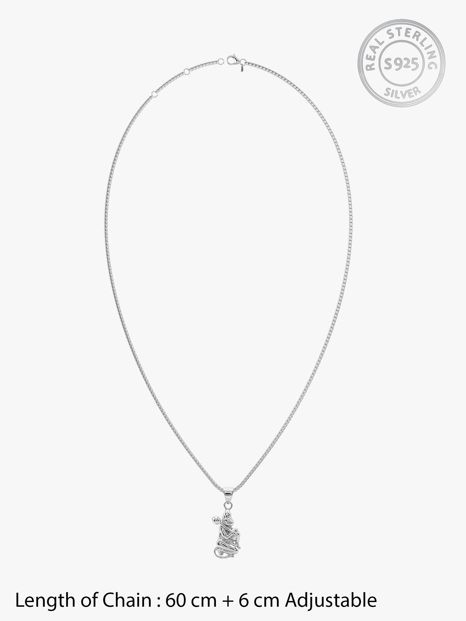 Silver Hanuman Pendant With Box Chain For Him