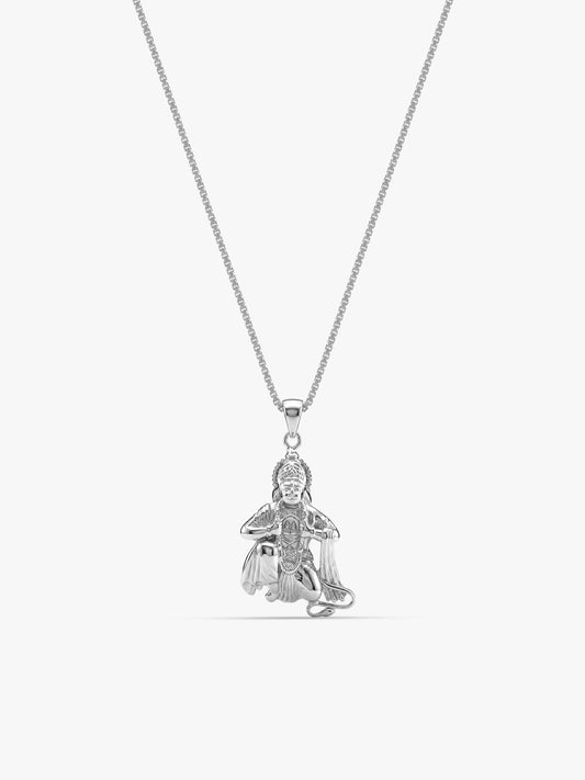 Silver Bhakta Hanuman Pendant with Box  Chain For Him