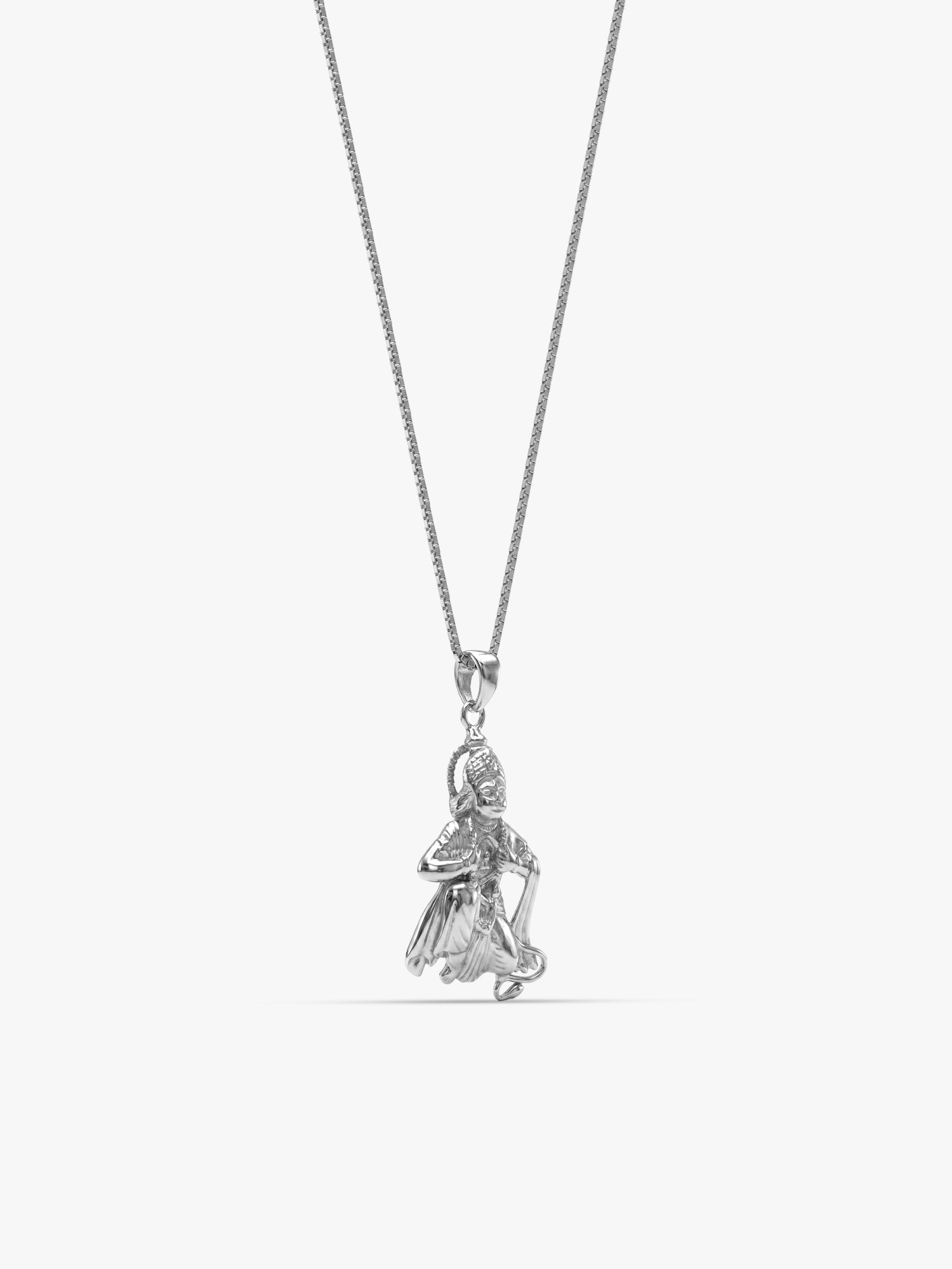 Silver Bhakta Hanuman Pendant with Box  Chain For Him