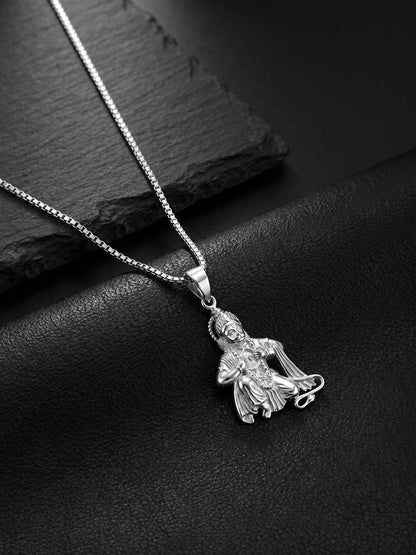 Silver Bhakta Hanuman Pendant with Box  Chain For Him