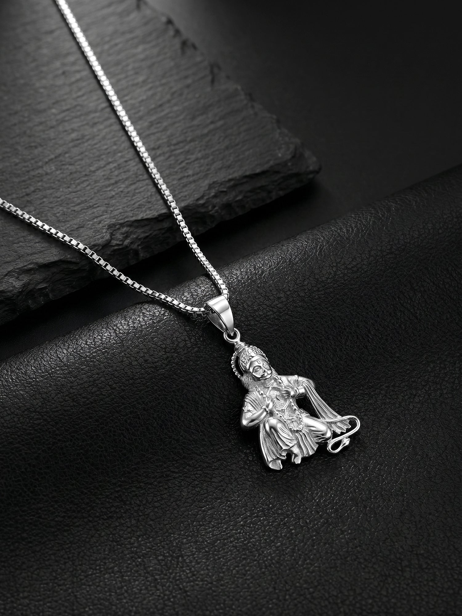 Silver Bhakta Hanuman Pendant with Box  Chain For Him